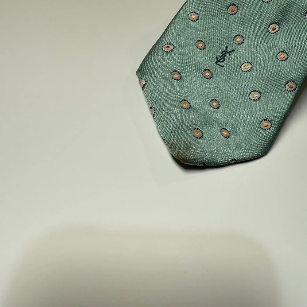 Yves Saint Laurent Tie Mens Green Geometric Medallion YSL Logo
